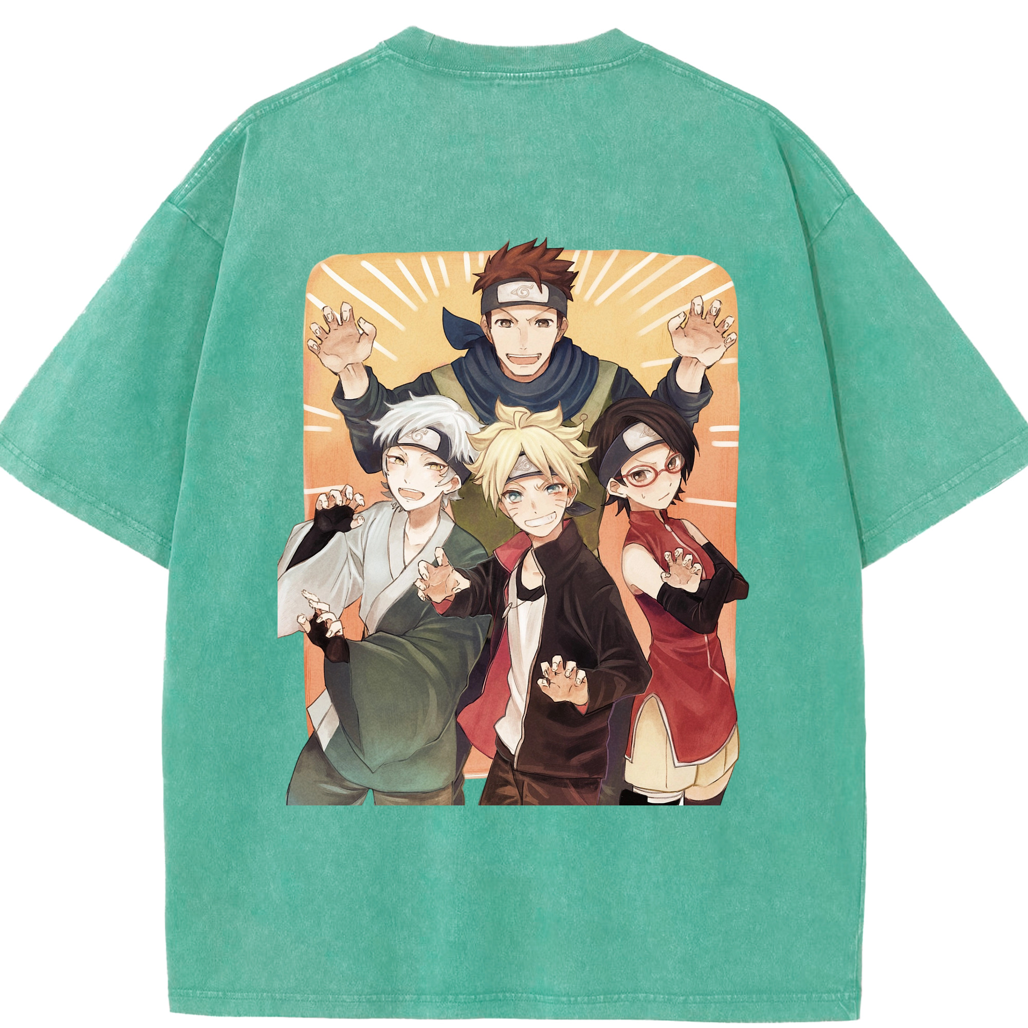 （画像用） NARUTO -ナルト- うちは サラダ Uchiha Sarada 綿100% ヴィンテージ風 半袖Tシャツ（背面プリント）